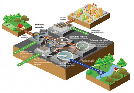 CNRS Editions - Schéma "Traitement des eaux usées" pour l'ouvrage "Tout savoir sur l'eau du robinet" - Février 2013