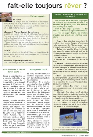 Rédaction, illustration et mise en page de l'article "La recherche spatiale fait-elle toujours rêver ?" pour la rubrique "Sciences et société" - Réflexiences #02 - Octobre 2005