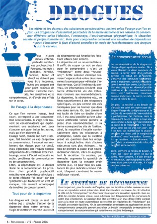 Rédaction, illustration et mise en page de l'article "Drogues et comportement" - Réflexiences #05 - Février 2006