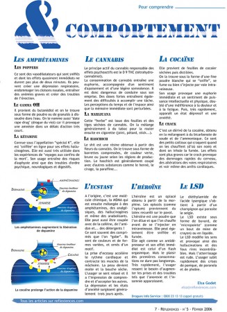 Rédaction, illustration et mise en page de l'article "Drogues et comportement" - Réflexiences #05 - Février 2006
