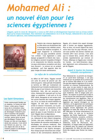 Rédaction, illustration et mise en page de l'article "Mohamed Ali : un nouvel élan pour les sciences égyptiennes" - Réflexiences #07 - Janvier 2007