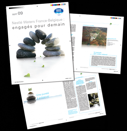 Nestlé Waters France - Création graphique et mise en page de la plaquette "Engagés pour demain" (44 p) - Août 2009
